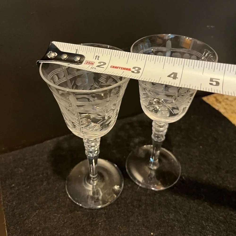 Vintage Etched Cordial Aperitif Glasses Set of Two